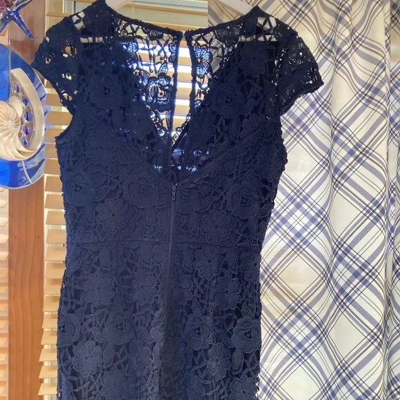 Soieblu Sheer Lace Dress Blue Embroidered Lace Purchased On Modcloth Size M - Picture 3 of 6